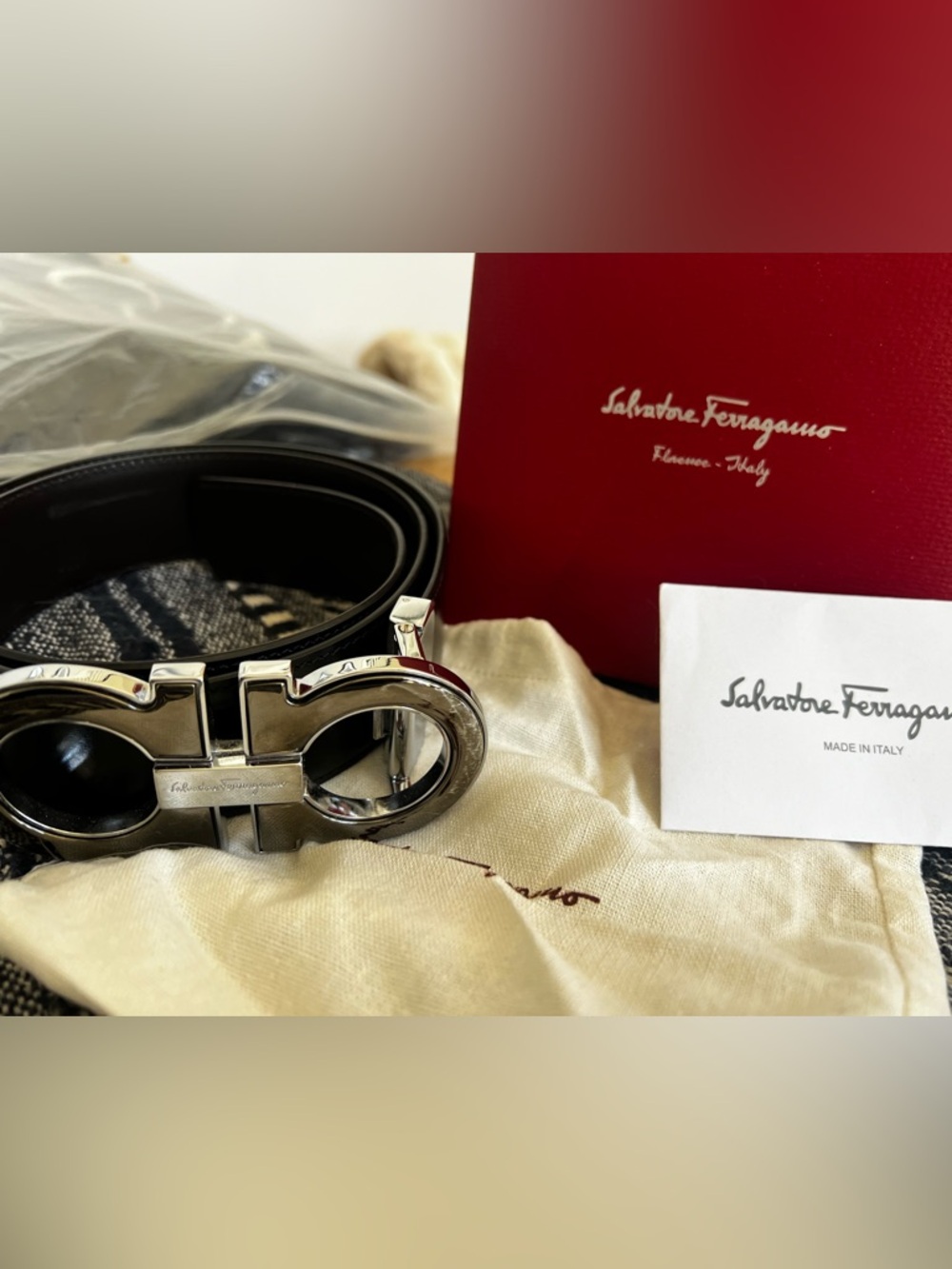 Salvatore Ferragamo Black Leather Belt with Silver Gancini Buckle
